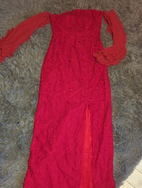 KEEPSAKE the Label Red Lace Long Sleeve Evening Dress